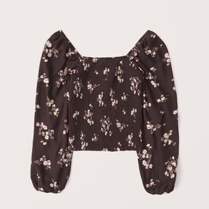 Long-Sleeve Smocked Puff Sleeve Top